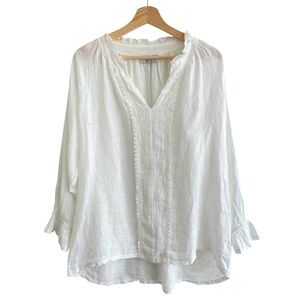 Linen Lace White Italy Top Size L Ruffles Lagenlook Cottagecore Boho Coastal